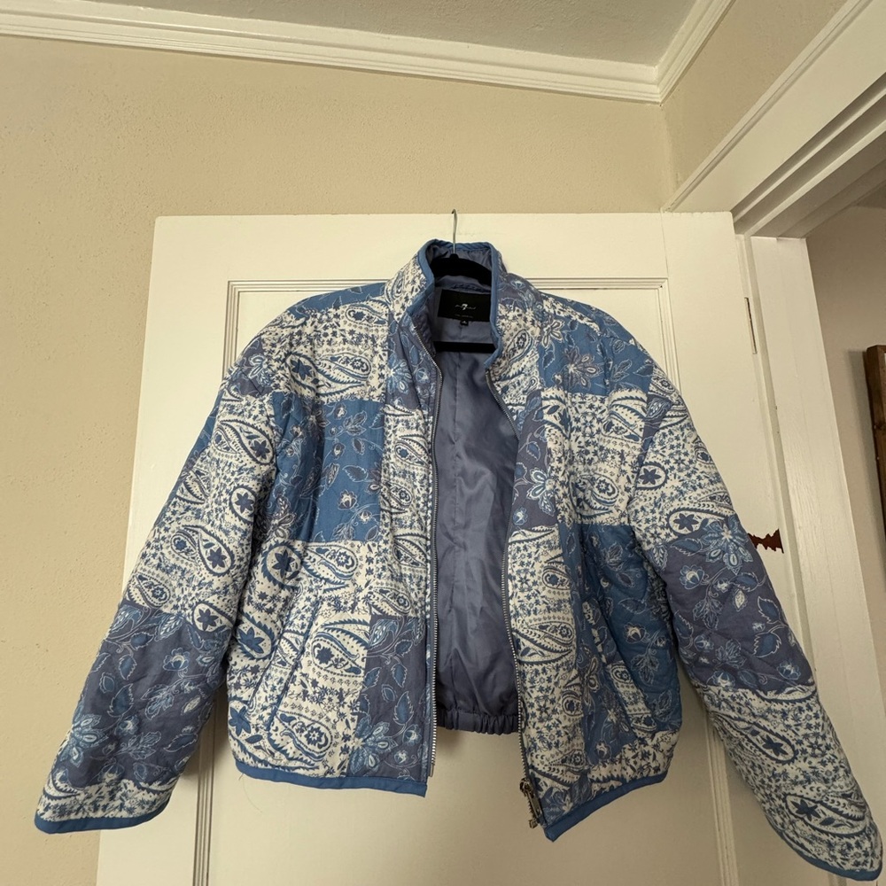7 For All Mankind Blue and White Patterned Jacket